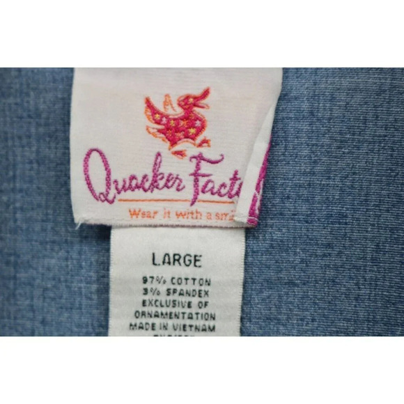 Quaker Factory Blue Denim Jean Jacket-Size Large-Rhinestone Hearts - Picture 5 of 10